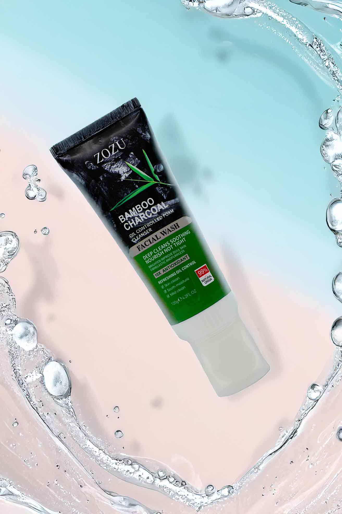 ZOZU Bamboo Charcoal Foam Cleanser with Brush | Deep Purifying Glow | 120g