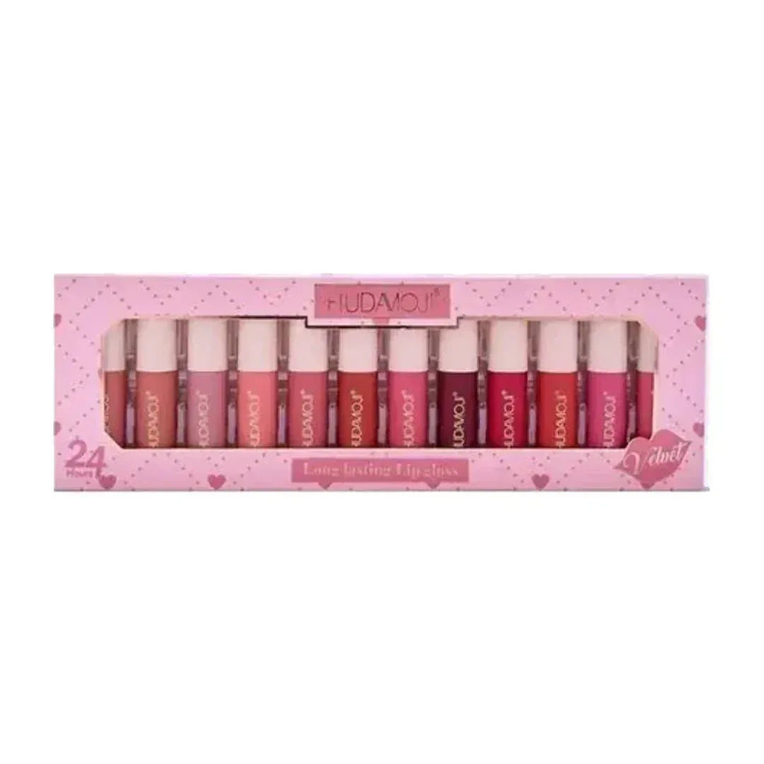 Mudassir Cosmetics | Hudamoji Velvet Long Lasting Lip Gloss 12Pcs Set