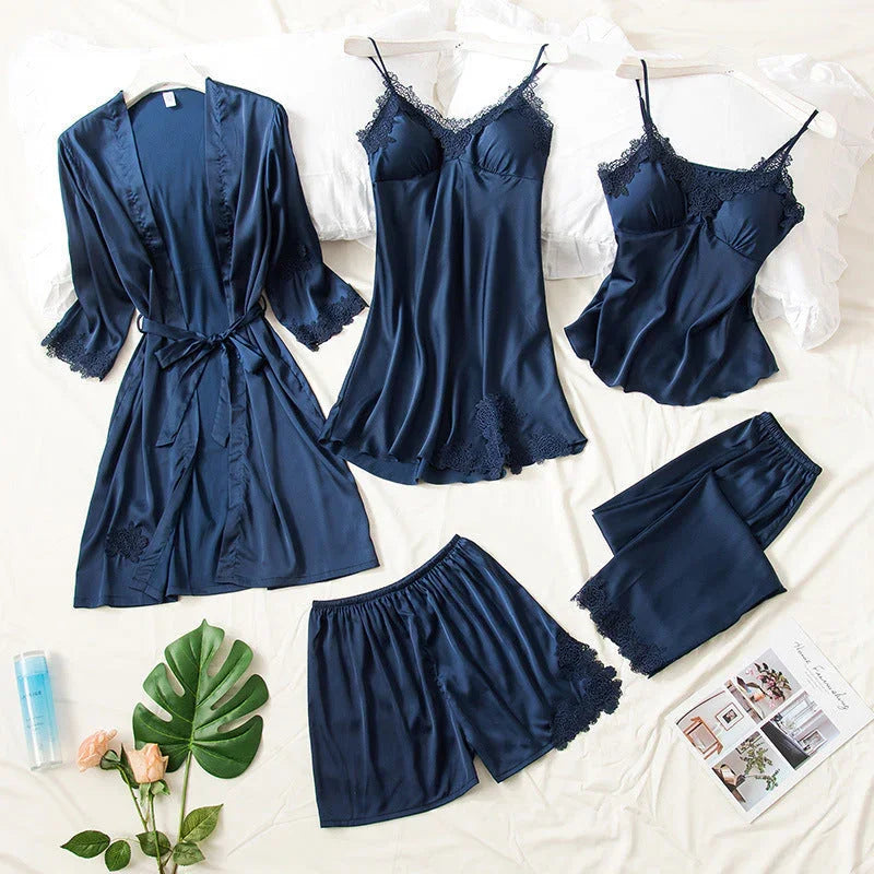 5 Piece Royal Bridal Silk Nightgown set