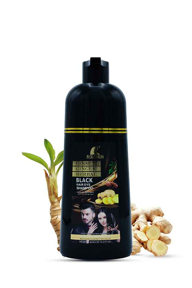 Herbal Ginseng Hair Dye Shampoo | Natural Black | Nourished Shine | 420ML