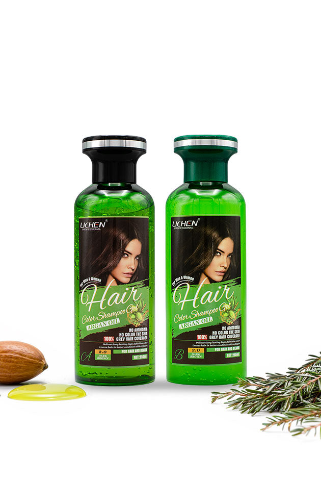 Lichen Argan Oil Dark Brown Hair Color Shampoo Gel 250ml x2 Pakistan