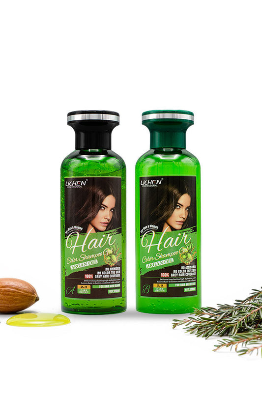 Lichen Argan Oil Dark Brown Hair Color Shampoo Gel 250ml x2 Pakistan