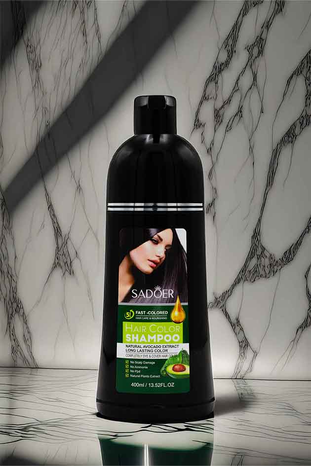 SADOER Natural Black Hair Color Shampoo with Avocado Extract – 5-Minute Instant Dye