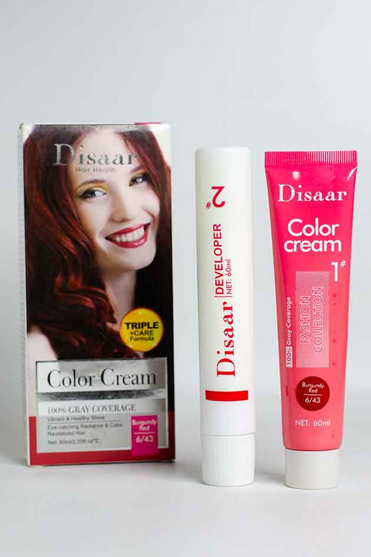 Disaar Hair Color Cream Burgundy Red 6/43 with Developer Last Piece
