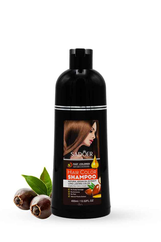 Sadoer Chestnut Brown Argan Hair Shampoo Covers Grays | Nourishes Hair Naturally | 400ML