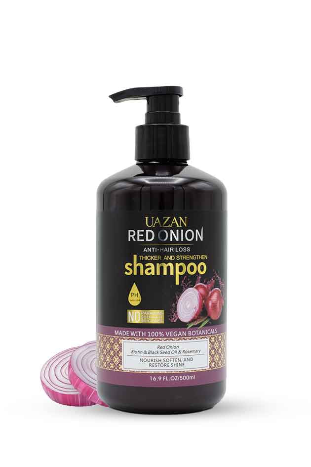 UAZAN Red Onion Shampoo – 500 ml | Anti-Hair Loss & Strengthening Formula with Biotin & Black Seed Oil