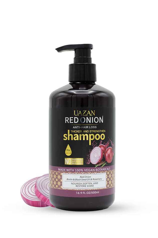 UAZAN Red Onion Shampoo – 500 ml | Anti-Hair Loss & Strengthening Formula with Biotin & Black Seed Oil