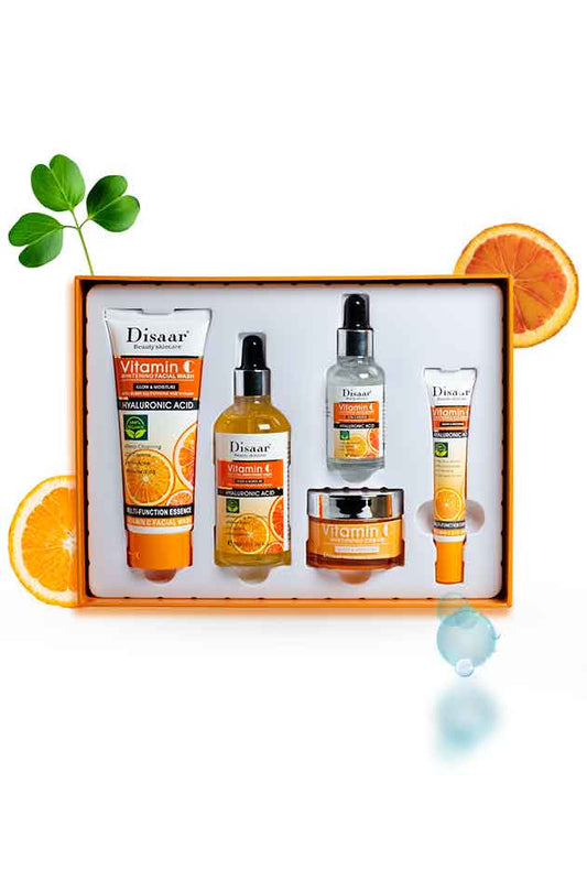 Disaar Vitamin C Brightening & Hydrating Skincare Kit (5-in-1 Glow Set with Hyaluronic Acid)