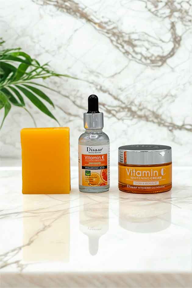 Disaar 3 in 1 Vitamin C Beauty Kit – Whitening Cream, Face Serum & Soap Set