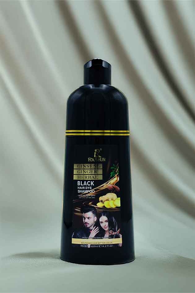 Herbal Ginseng Hair Dye Shampoo | Natural Black | Nourished Shine | 420ML