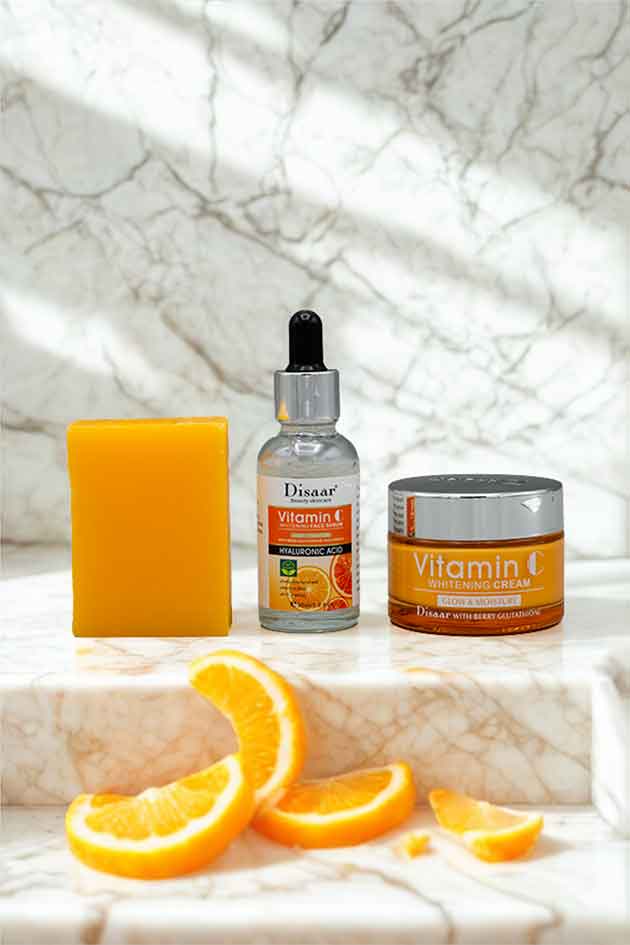 Disaar 3 in 1 Vitamin C Beauty Kit – Whitening Cream, Face Serum & Soap Set