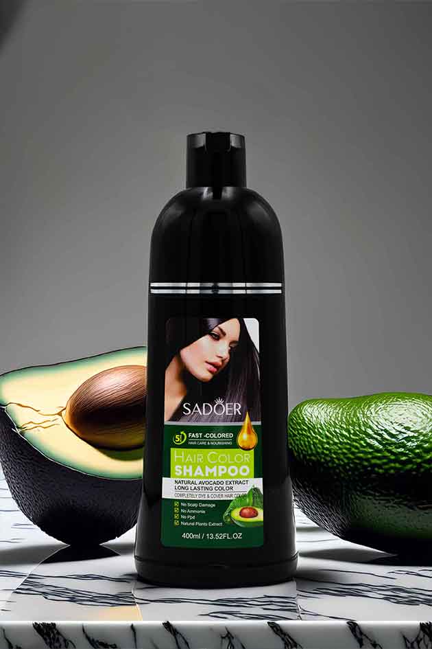 SADOER Natural Black Hair Color Shampoo with Avocado Extract – 5-Minute Instant Dye