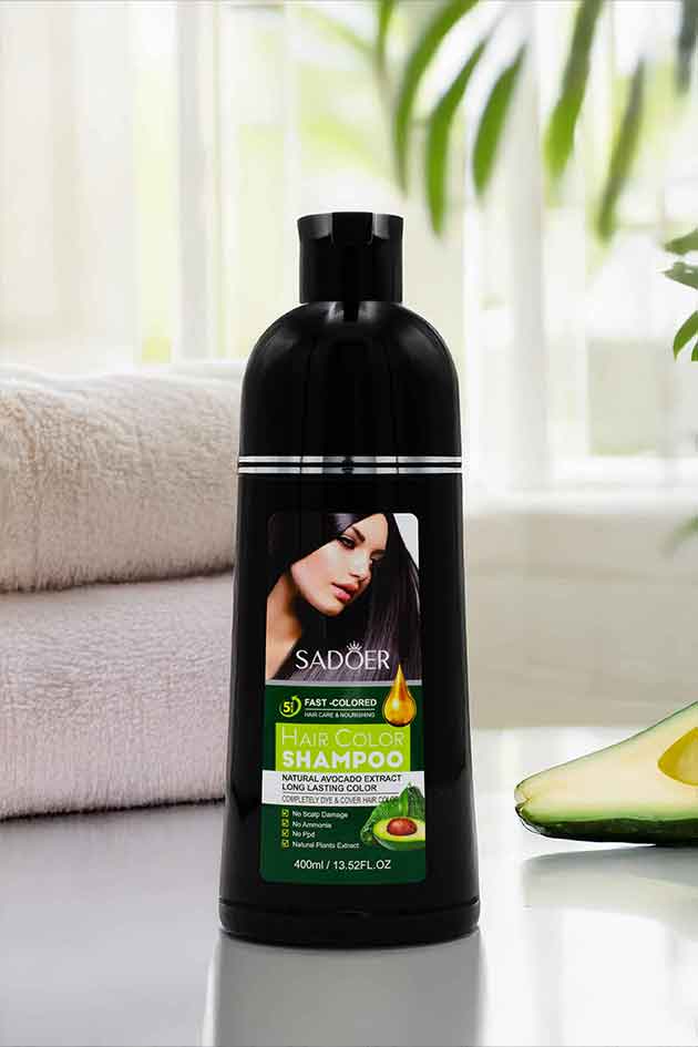 SADOER Natural Black Hair Color Shampoo with Avocado Extract – 5-Minute Instant Dye