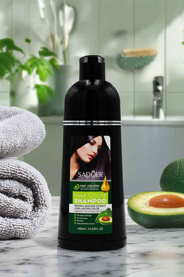 SADOER Natural Black Hair Color Shampoo with Avocado Extract – 5-Minute Instant Dye