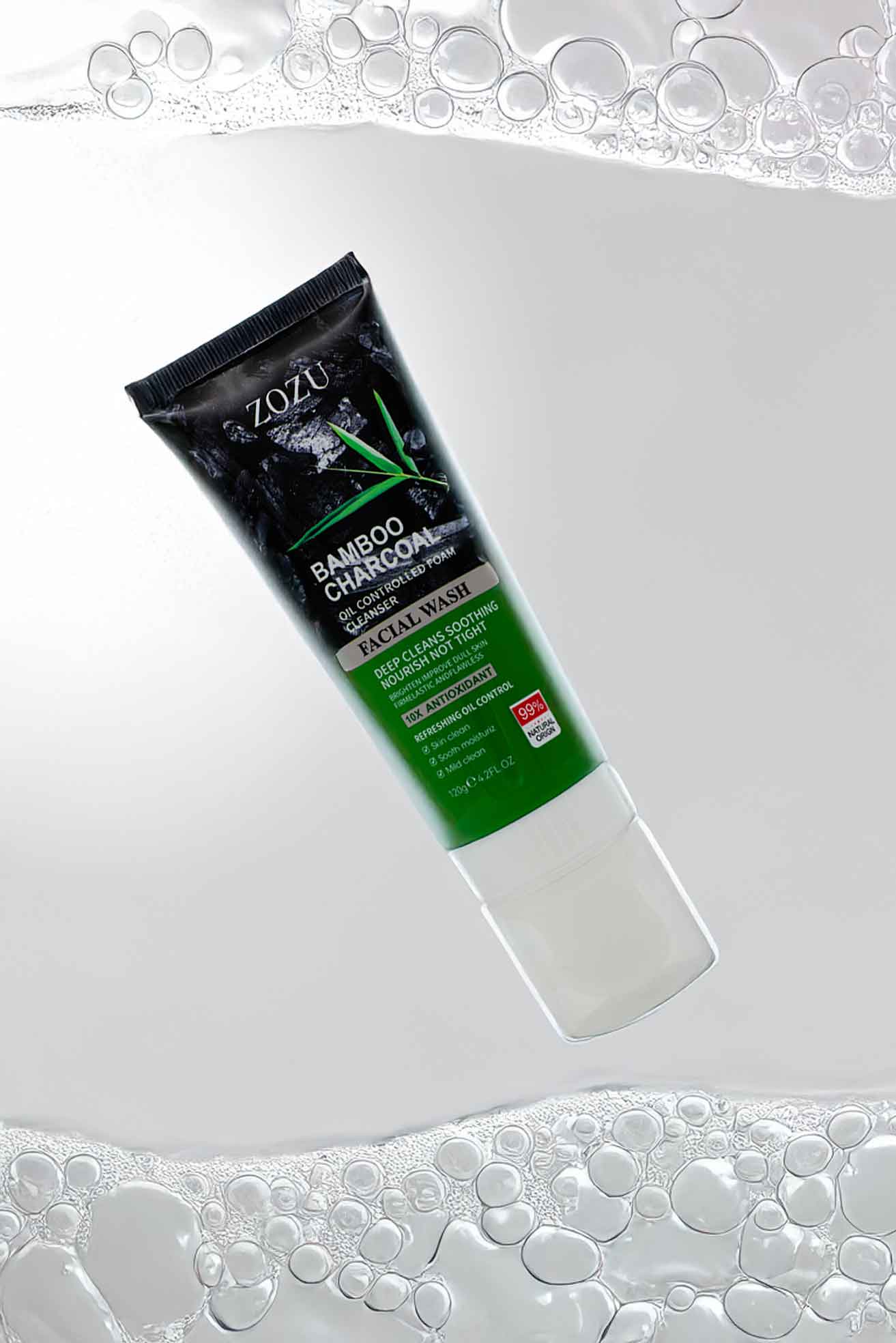 ZOZU Bamboo Charcoal Foam Cleanser with Brush | Deep Purifying Glow | 120g