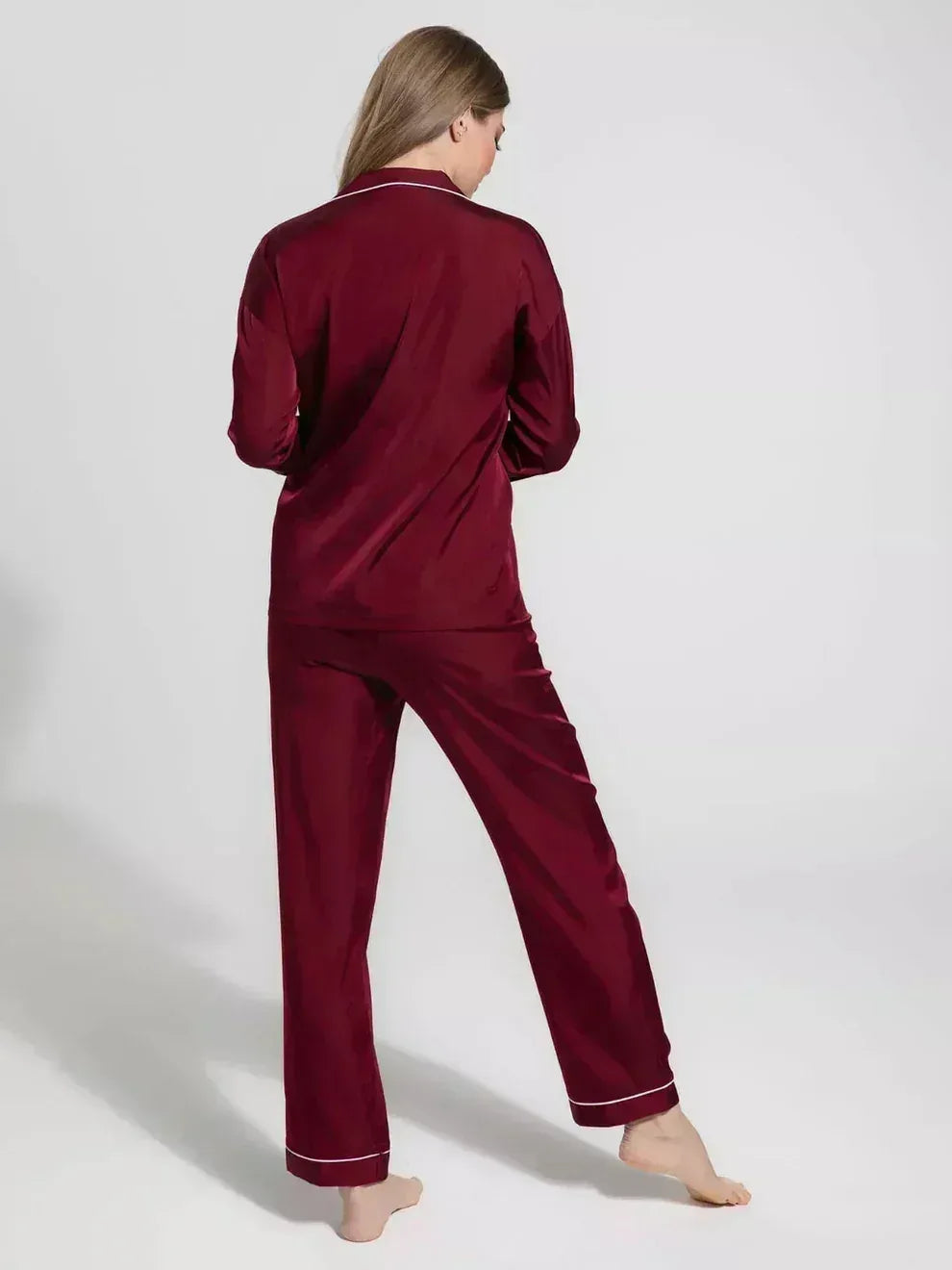 Mudasssir Cosmetics | 2 Piece Shirt Trouser Silk Night Suit - MEHROON