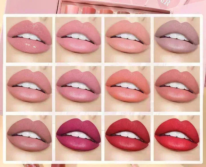 Mudassir Cosmetics | Mocallure Heart Super Glossy Matte 12-Piece Lip Set | Vibrant Colors and Smooth Finish