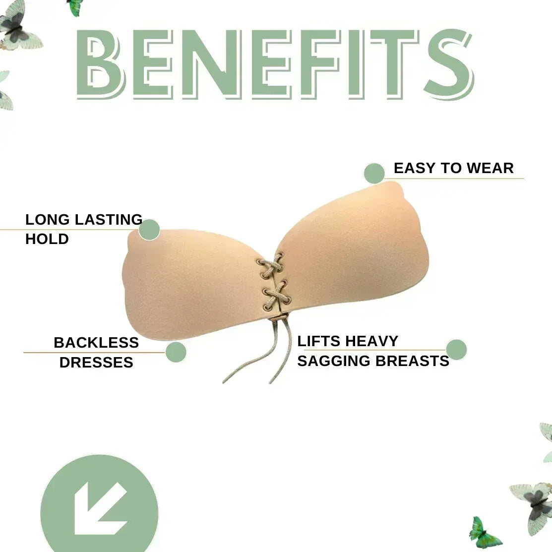 Mudassir Cosmetics Butterfly Strapless Bra | Silicon Self Sticky Invisible Bra with Drawstring for Women