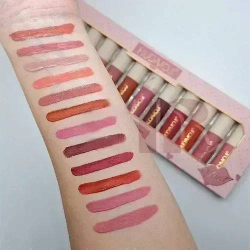 Mudassir Cosmetics | Hudamoji Velvet Long Lasting Lip Gloss 12Pcs Set