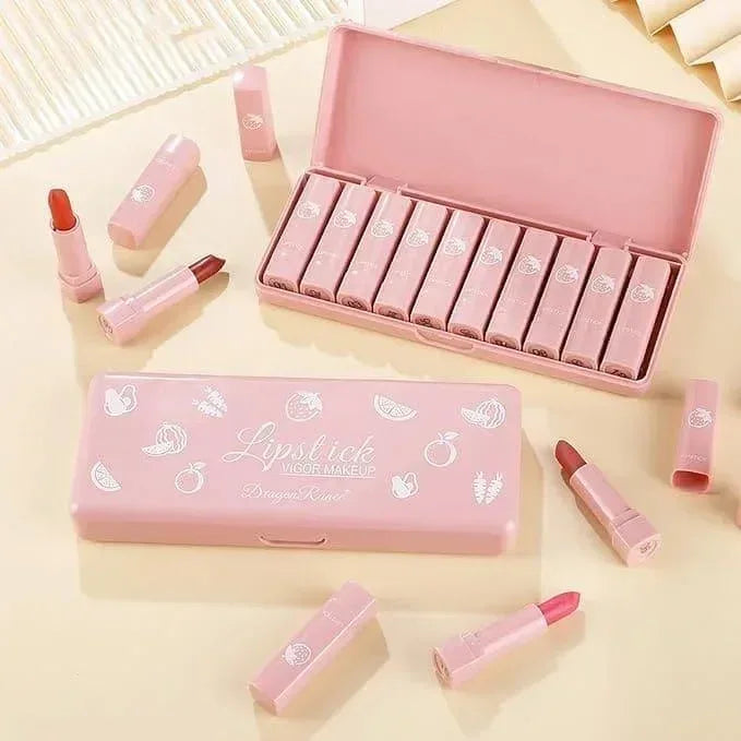 Mudassir Cosmetics | Dragon Ranee Vigor Make Up Matte Lipstick 10Pcs Set