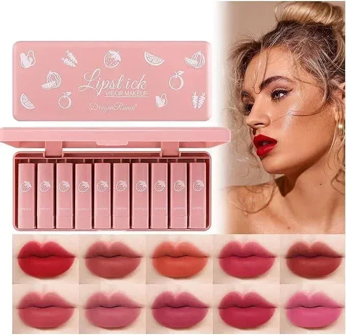 Mudassir Cosmetics | Dragon Ranee Vigor Make Up Matte Lipstick 10Pcs Set