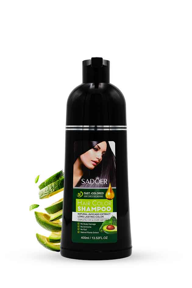 SADOER Natural Black Hair Color Shampoo with Avocado Extract – 5-Minute Instant Dye