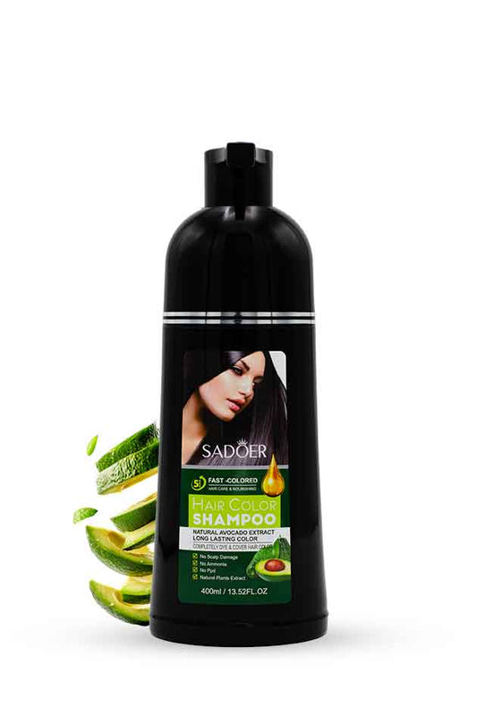 SADOER Natural Black Hair Color Shampoo with Avocado Extract – 5-Minute Instant Dye