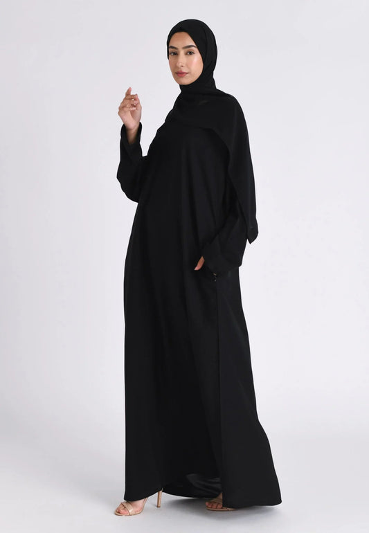 Plain Black Abaya with Zip Pockets (Premium)