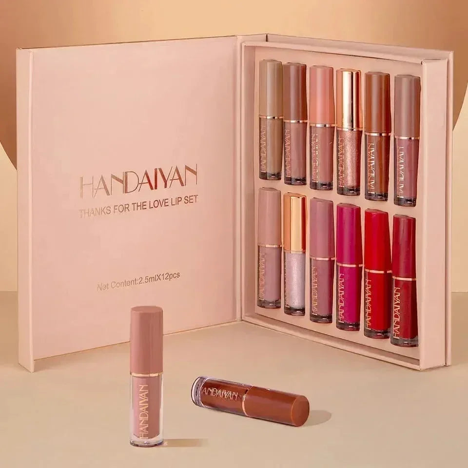 Mudassir Cosmetics | Super Glossy 12-Piece Lip Set | Vibrant Colors and Smooth Finish