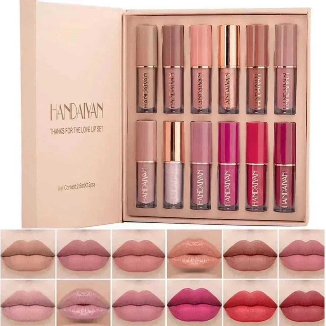 Mudassir Cosmetics | Super Glossy 12-Piece Lip Set | Vibrant Colors and Smooth Finish