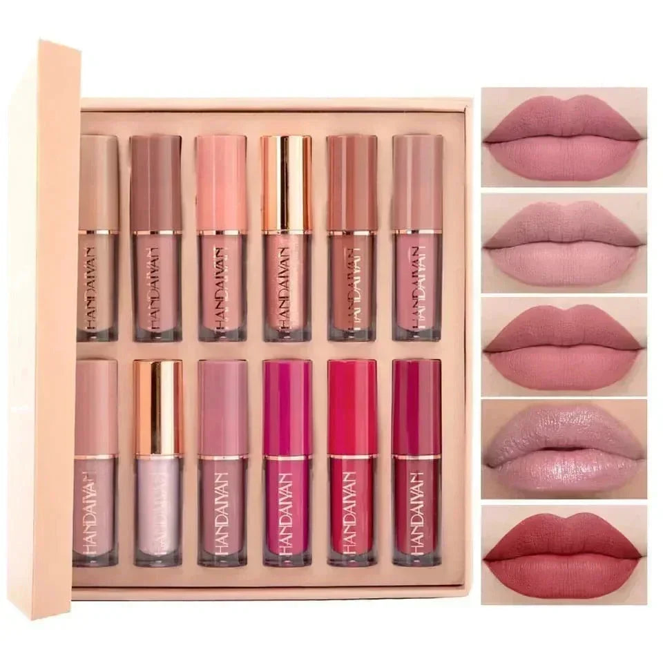 Mudassir Cosmetics | Super Glossy 12-Piece Lip Set | Vibrant Colors and Smooth Finish