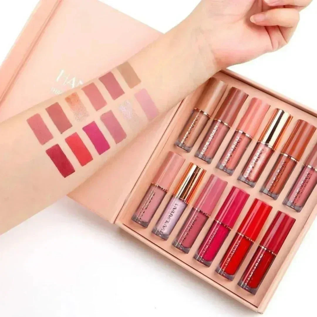 Mudassir Cosmetics | Super Glossy 12-Piece Lip Set | Vibrant Colors and Smooth Finish