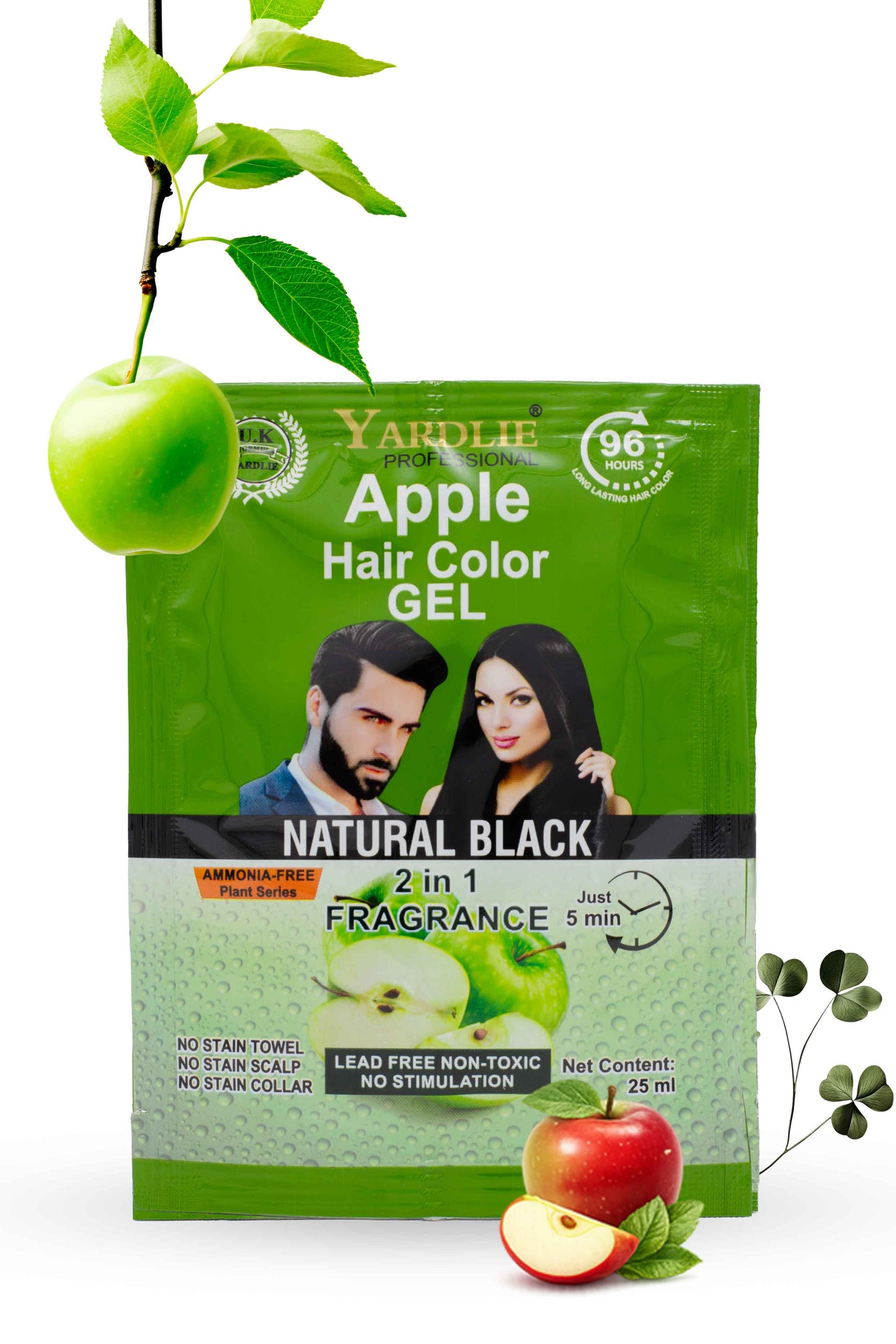Yardlie Professional Apple Hair Color Gel Natural Black 25ml | Ammonia Free | 5 Minute Instant Hair Color
