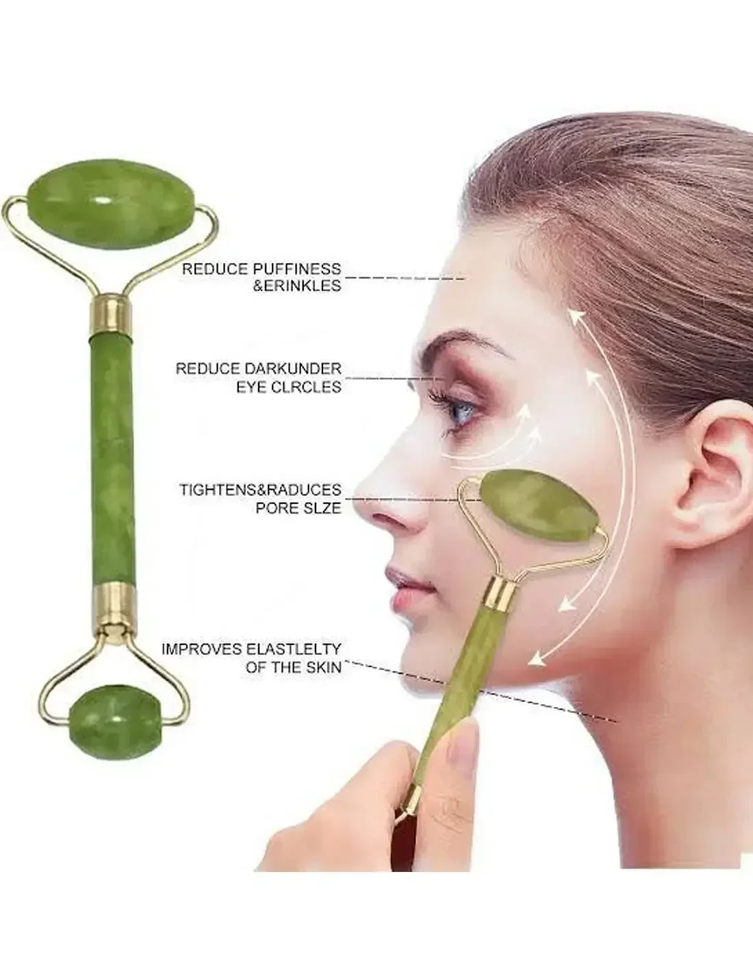 Flawless Jade Roller with Marble Stone Facial Massager for Skin Care & Glow