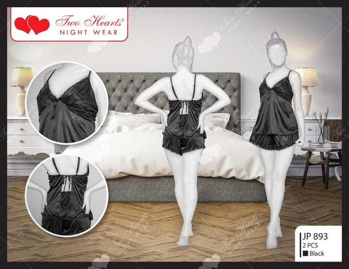 Two Hearts 2 Piece Silk Short Nighty